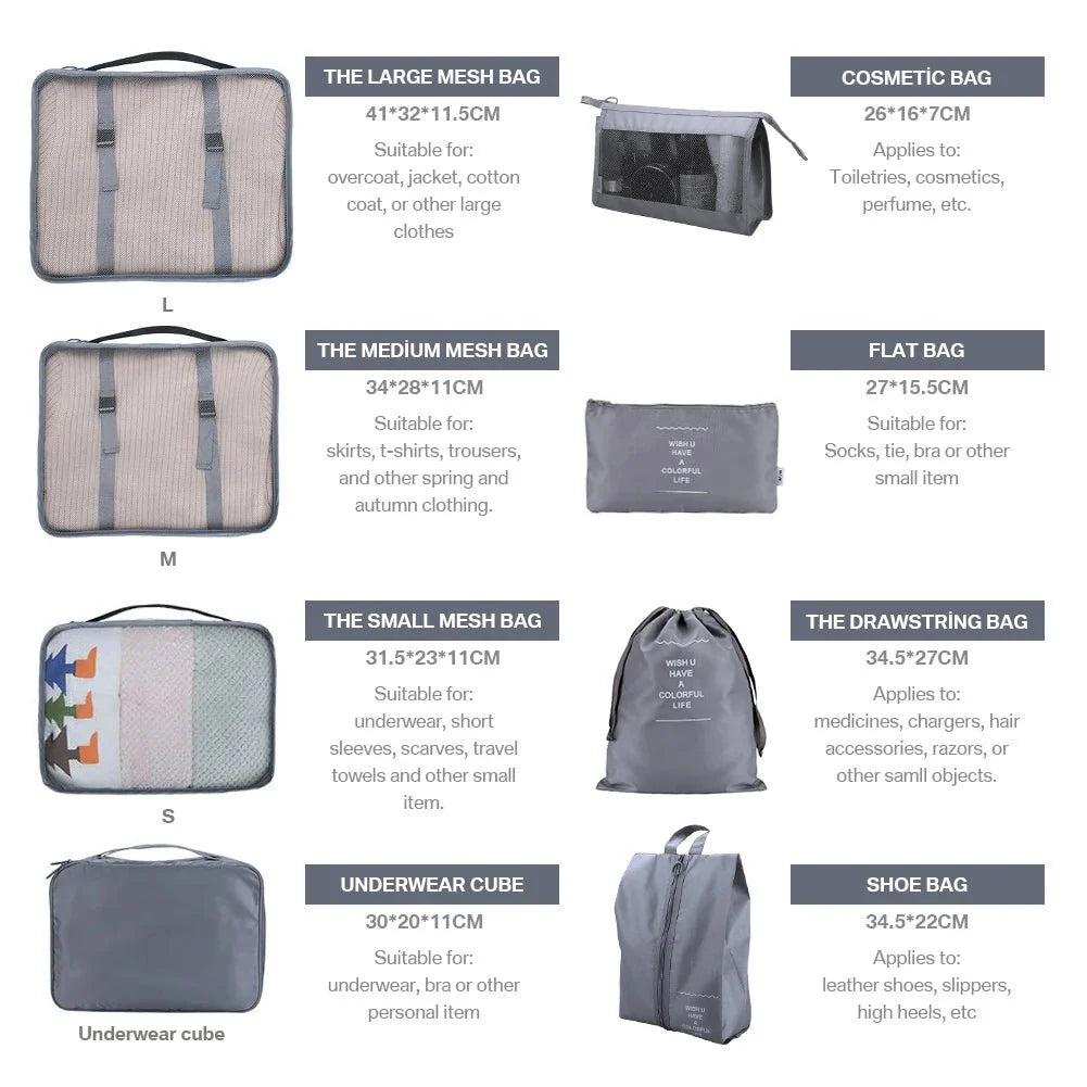 8-Piece Travel Packing Cube Set – Luggage Organizer Bags for Suitcases, Carry-On, Clothes & Accessories